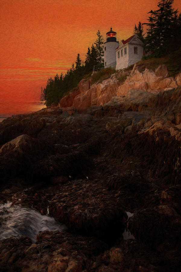 Bass Harbor Lighthouse Sunset Painting by Dan Sproul
