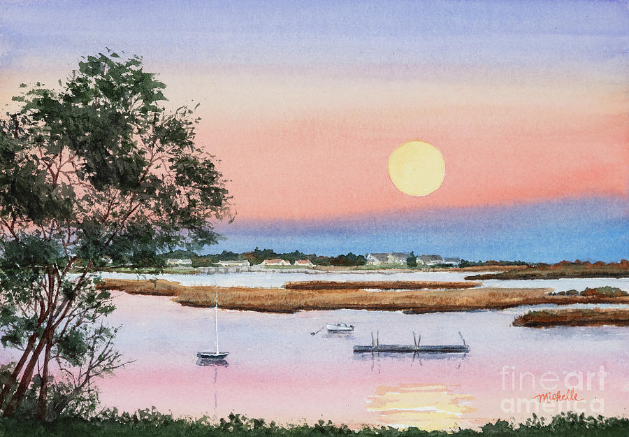 Bass River Moonrise Painting by Michelle Constantine