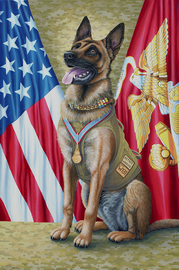 Bass the War Hero k9 Painting by Tish Wynne