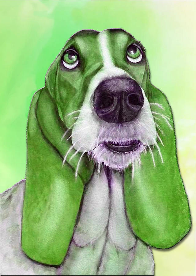 Basset Hound Goes Green Mixed Media by Kelly Mills