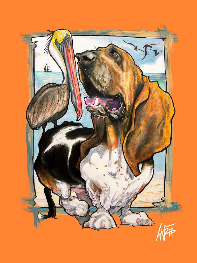 Basset On The Beach Drawing