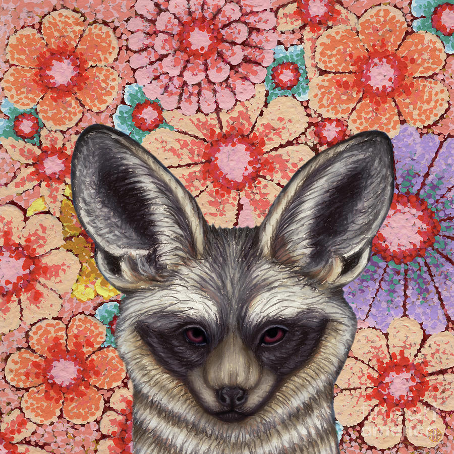 Bat Eared Fox Floral Painting by Amy E Fraser
