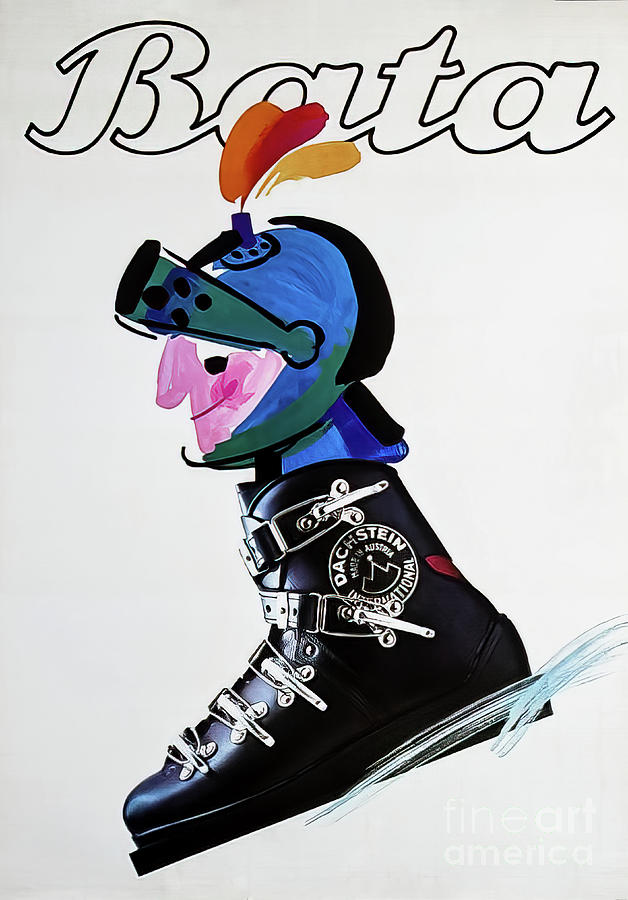 Bata Ski Boot Advertising Poster Drawing by M G Whittingham