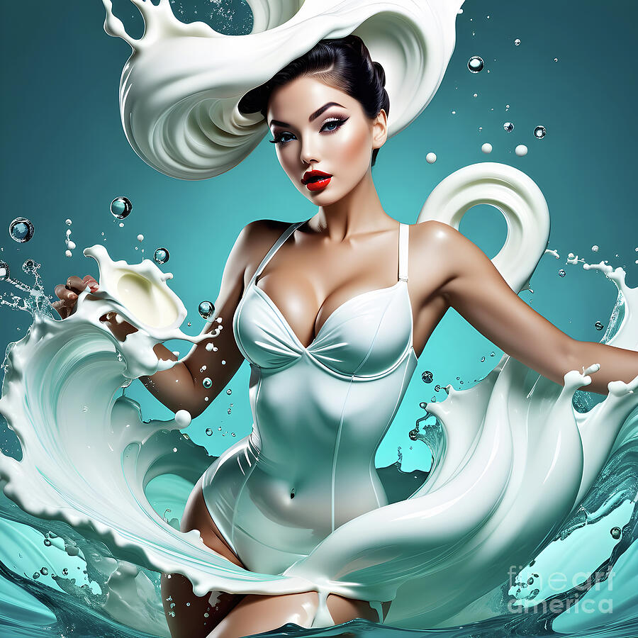 Summer Digital Art - Bath milk pin-up woman by Sen Tinel
