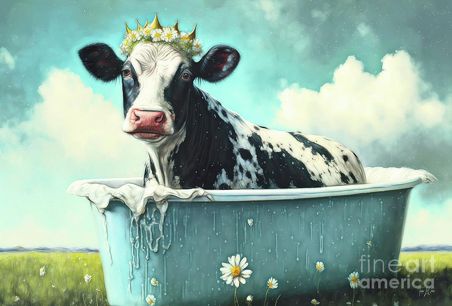Black And White Painting - Bath Time For Daisy by Tina LeCour