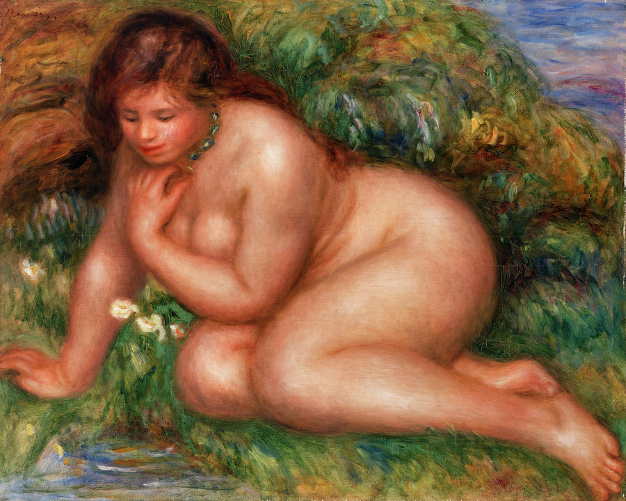 Bather Gazing at Herself in the Water 1910 Painting by Pierre-Auguste Renoir