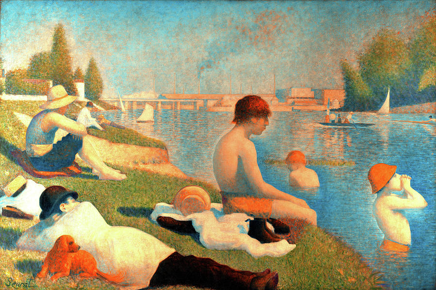 Bathers at Asnieres by Georges Seurat - digital recreation in warm colors Digital Art by Nicko Prints