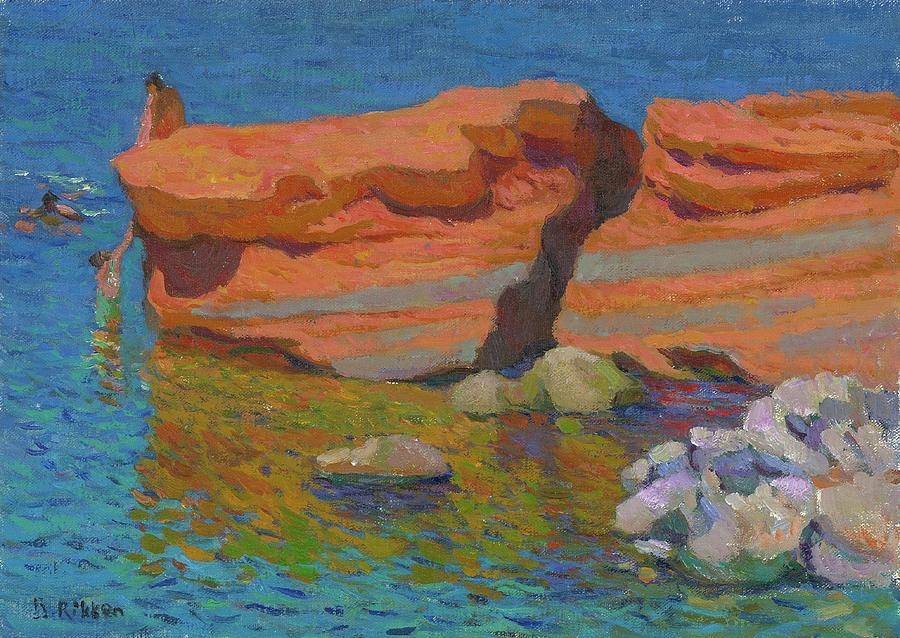 Bathing Painting - Bathing at the red rocks by Ben Rikken Bathing Painting - Bathing at the red rocks by Ben Rikken