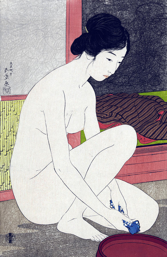 Bathing Girl, Japanese Art Digital Art by Long Shot