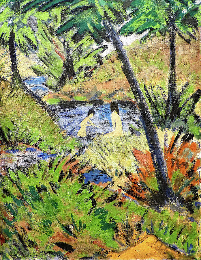Paradise Painting - Bathing Girls in the Forest Pond - Digital Remastered Edition by Otto Mueller