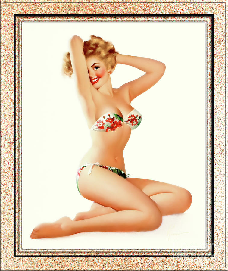 Bikini Painting - Bathing Suit Beauty by Edward Runci Vintage Pin-Up Girl A...