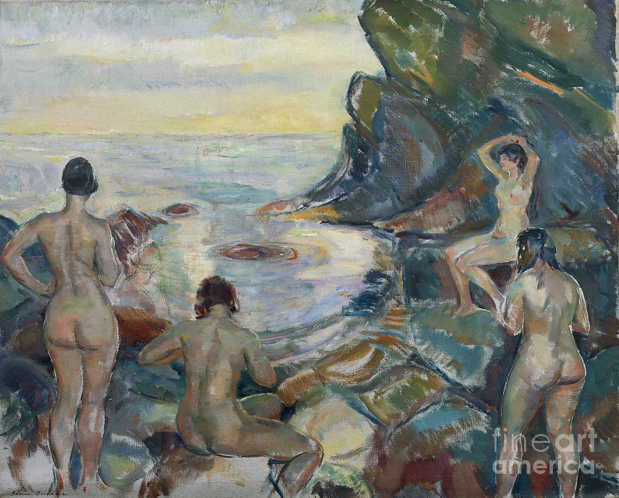 Bathing women, 1929 Painting by O Vaering by Soeren Onsager