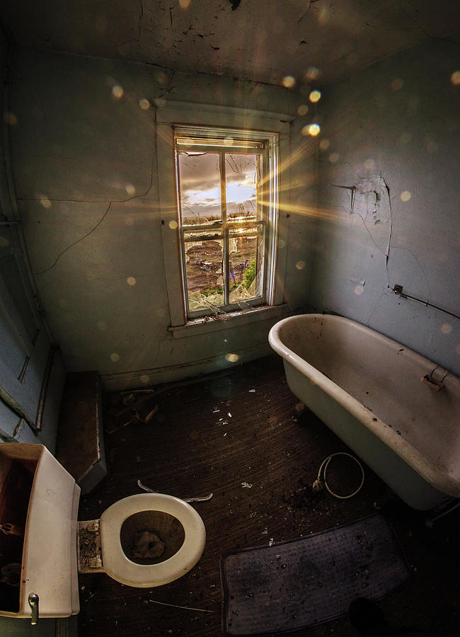 Bathroom with a View -   from an abandoned home in rural ND Photograph by Peter Herman