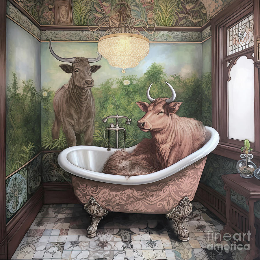 Bathtime Cow Painting by Mindy Sommers