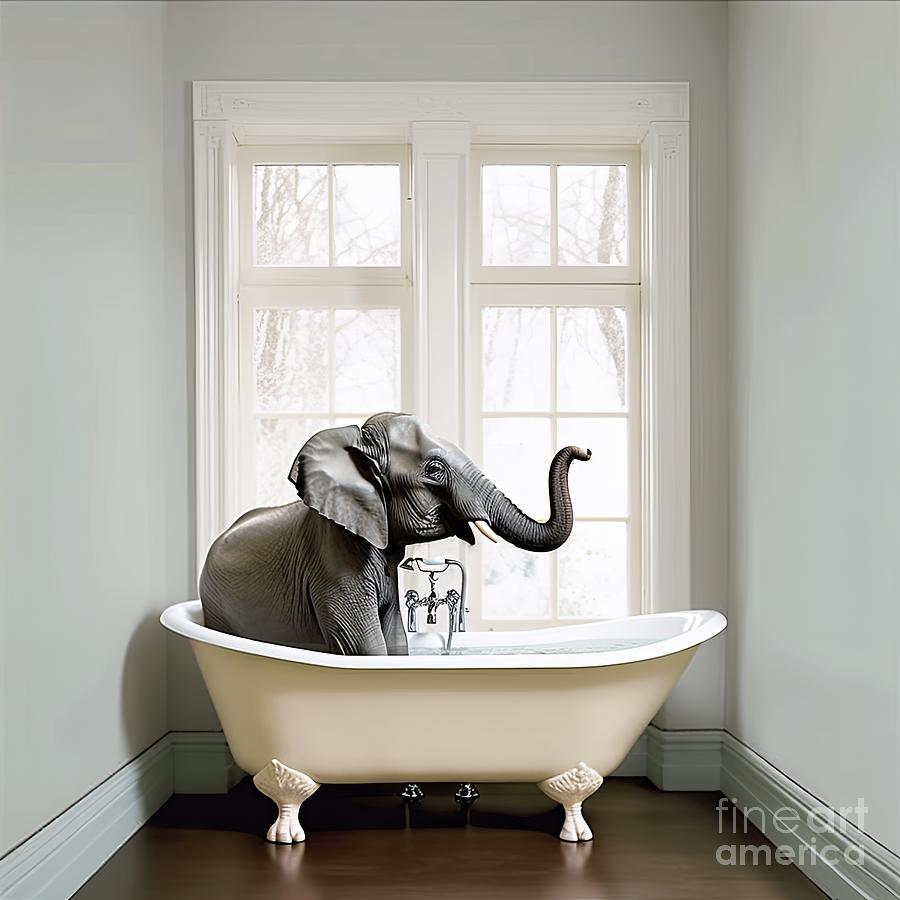 Bathtime Elephant Painting by Mindy Sommers