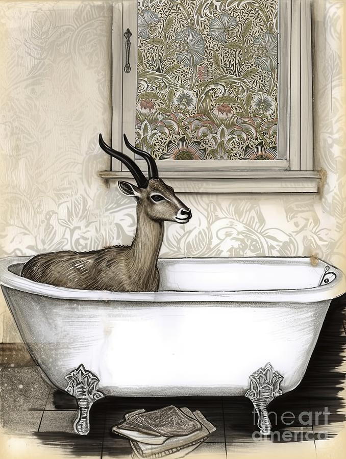 Bath Painting - Bathtime Gazelle by Mindy Sommers