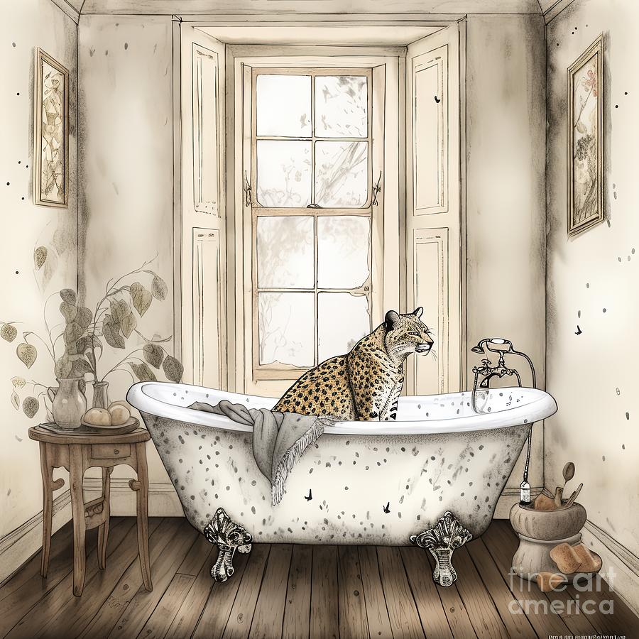 Leopard Painting - Bathtime Leopard II by Mindy Sommers