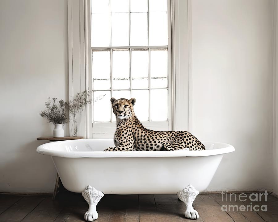 Bathtime Leopard Painting by Mindy Sommers