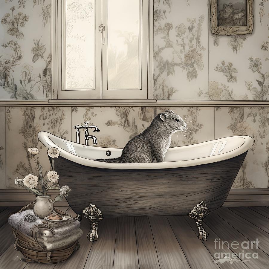 Bath Painting - Bathtime Otter by Mindy Sommers