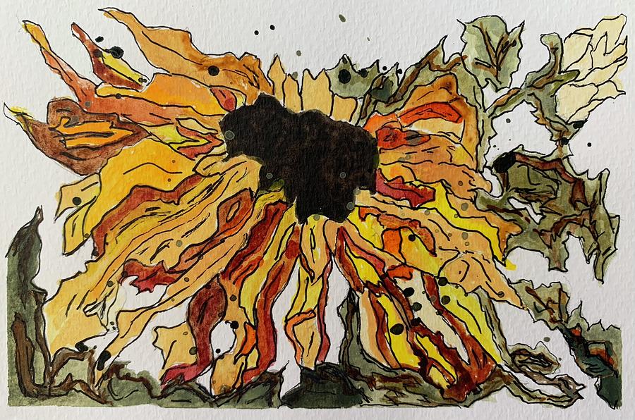 Batik Sunflower Painting by Jane Hayes
