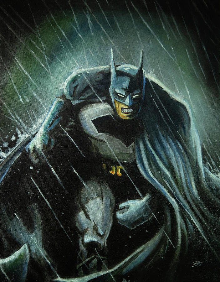 Batman in the Rain  Painting by Brett Hardin