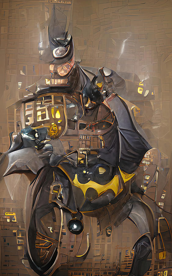 Batman Riding His Custom Built Steampunk Motorcycle Digital Art by Floyd Snyder
