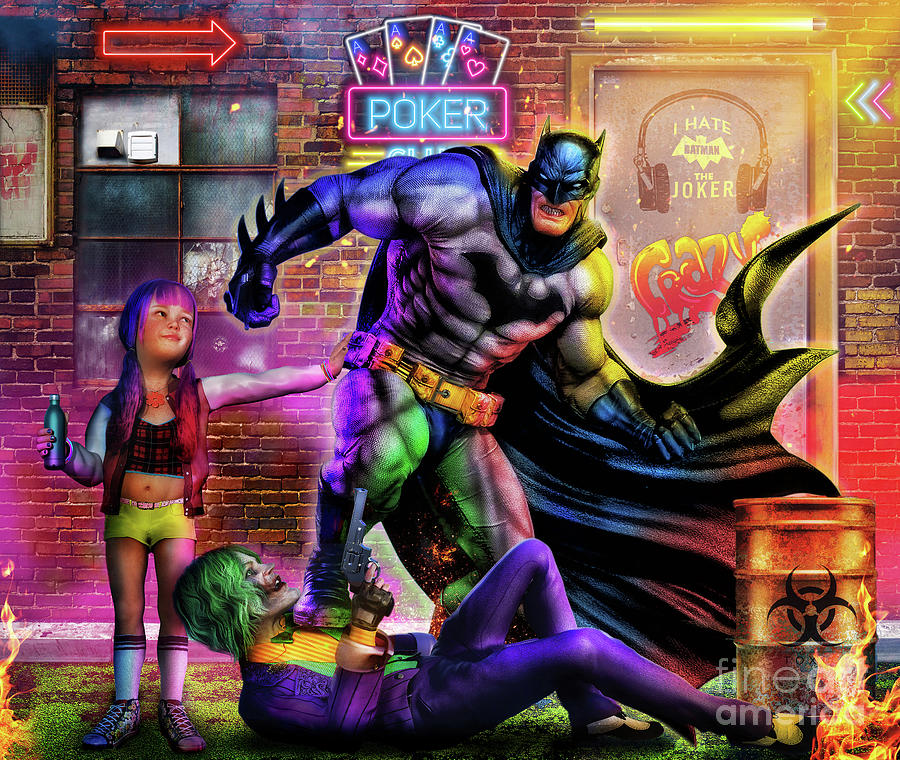 Batman saves girl from Joker digital painting Digital Art by Stephan Grixti