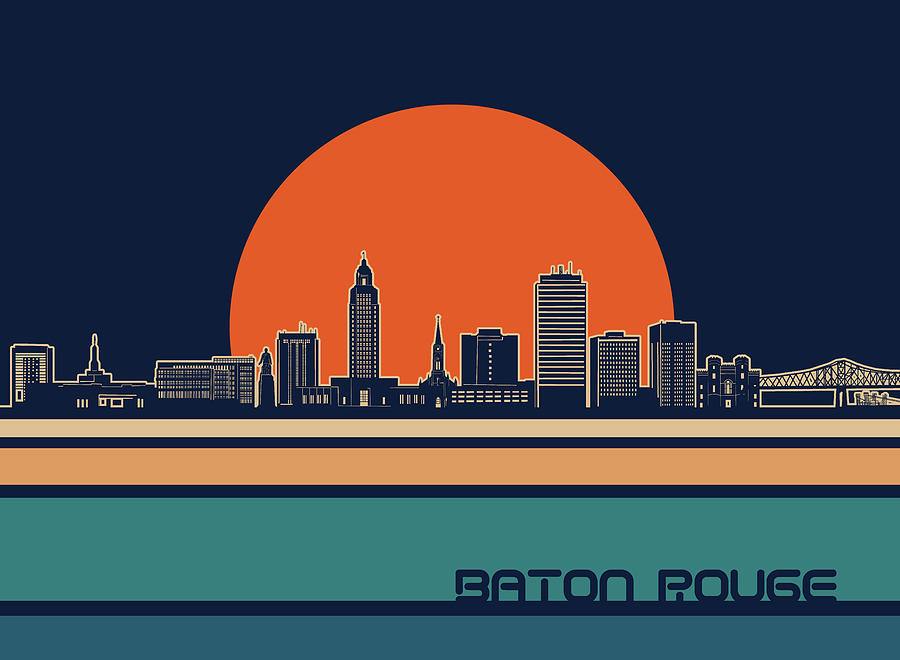 Baton Rouge Skyline Retro 3 Digital Art