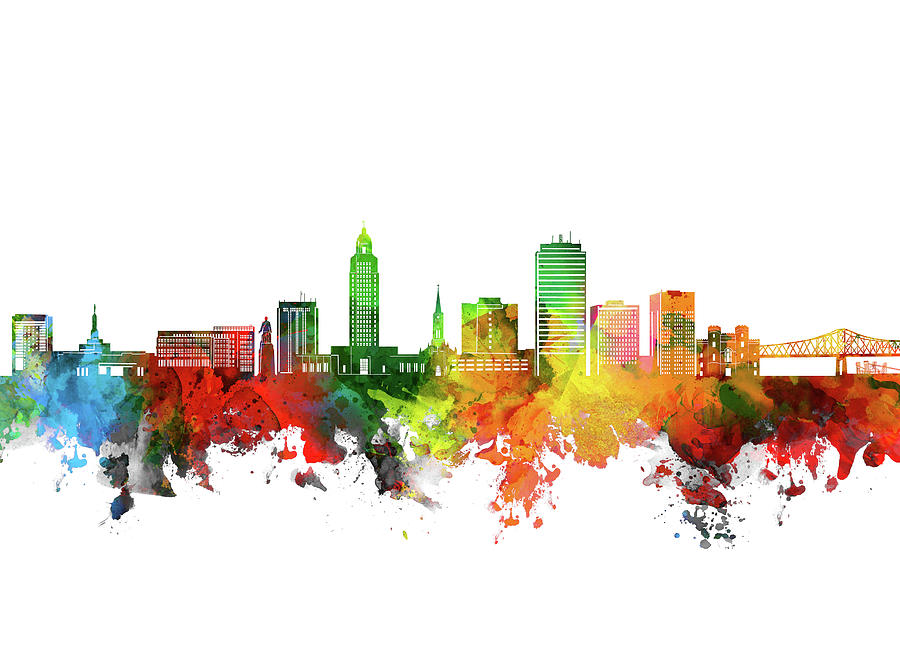 Baton Rouge Digital Art - Baton Rouge Skyline Watercolor by Bekim M