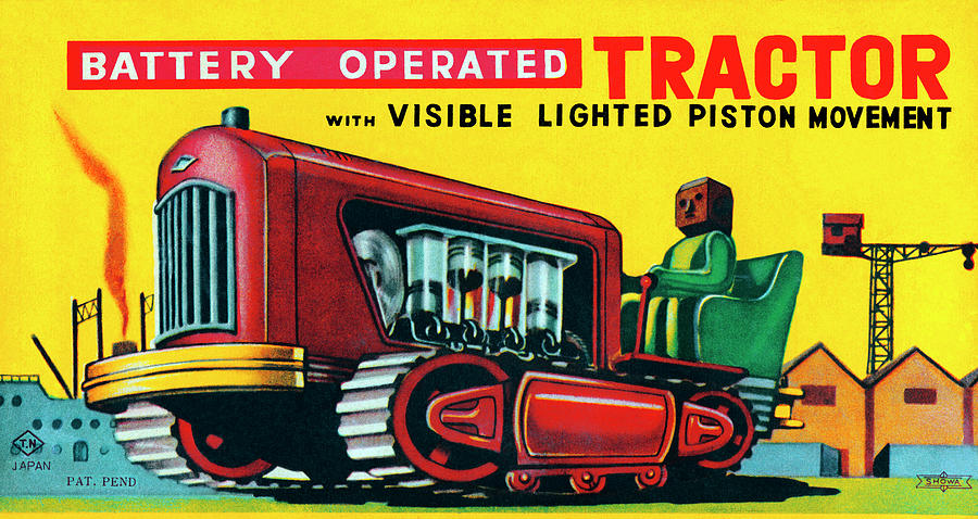 Vintage Drawing - Battery Operated Tractor by Vintage Toy Posters