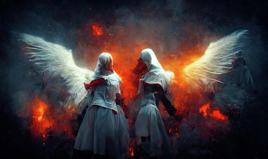 Battle Angels fighting in Heaven and Hell 02 Digital Art by Matthias Hauser