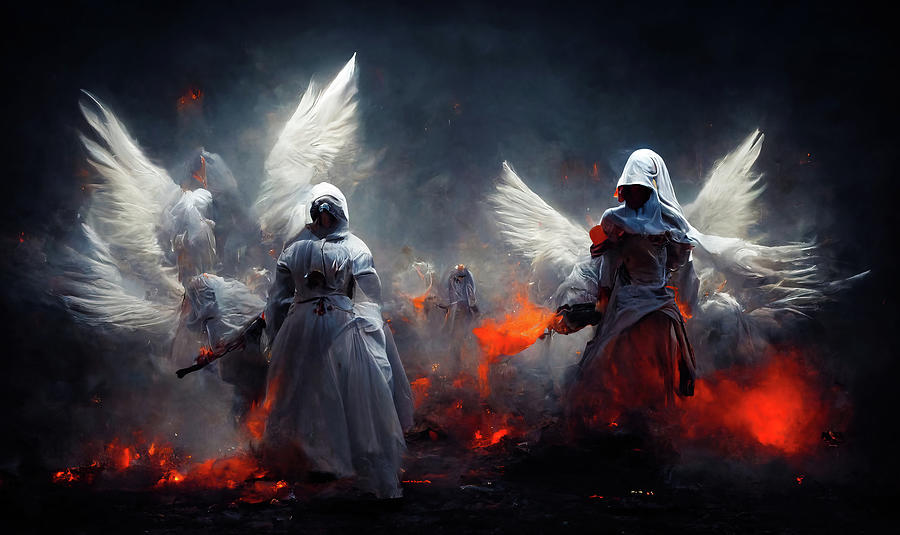 Battle Angels fighting in Heaven and Hell 03 Digital Art by Matthias Hauser