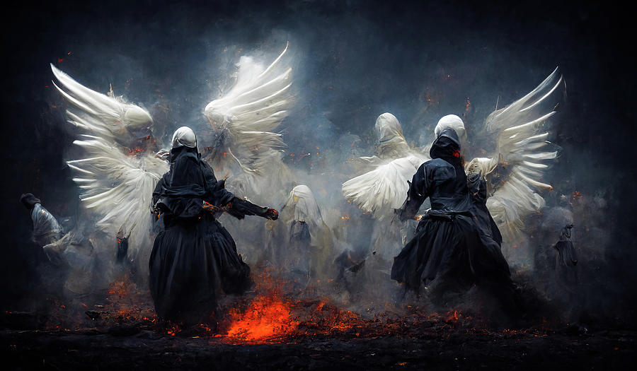 Battle Angels fighting in Heaven and Hell 04 Digital Art by Matthias Hauser