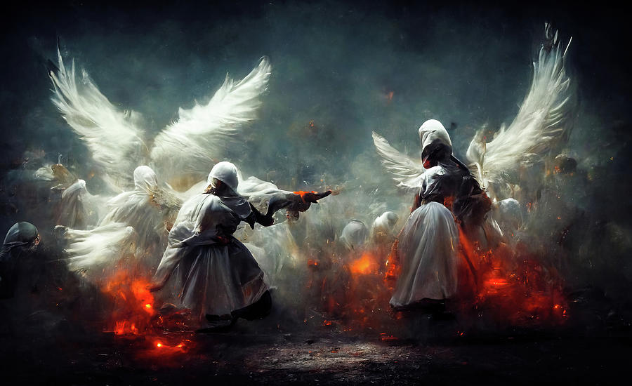 Battle Angels fighting in Heaven and Hell 11 Digital Art by Matthias ...