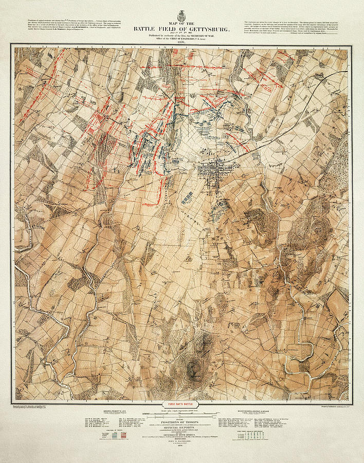 Gettysburg National Park Photograph - Battle Field of Gettysburg Vintage Map 1863 by Carol Japp