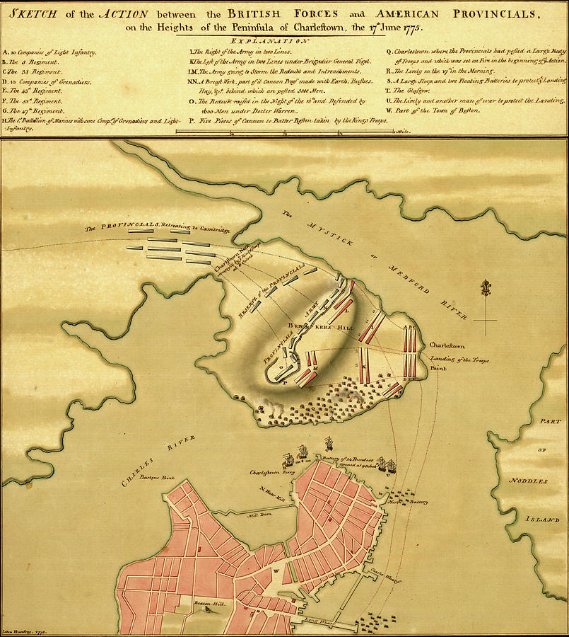 Map Drawing - Battle of Bunker Hill 1775 by Vintage Military Maps