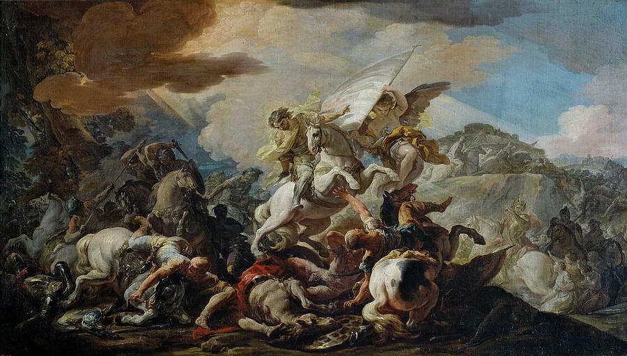 Battle of Clavijo, 1755-1756, Italian School, Oil on canvas, 77,4 cm x 136,... Painting by Corrado Giaquinto -c 1703-1765-