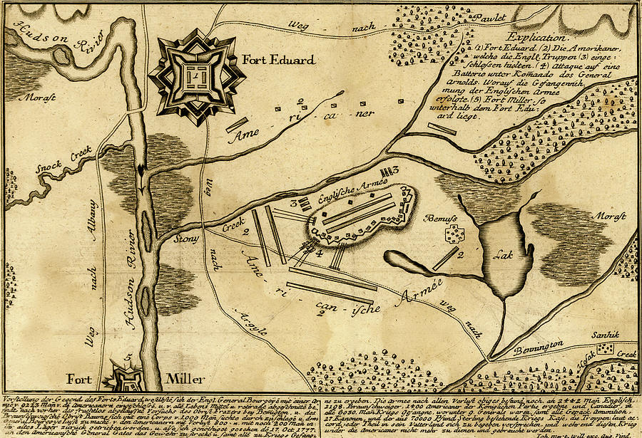 Map Drawing - Battle of Fort Eduard 1777 by Vintage Military Maps