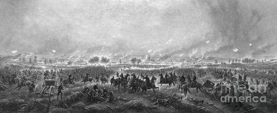 Battle of Gettysburg, 1863 Drawing by Henry Bryan Hall and James Walker