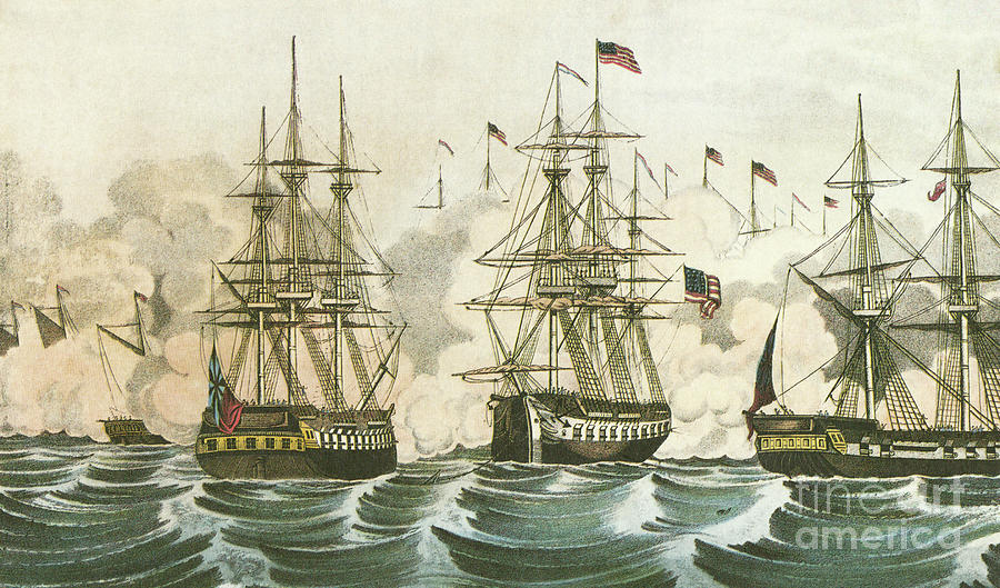 Battle Of Lake Champlain, 1814 Drawing by Currier and Ives