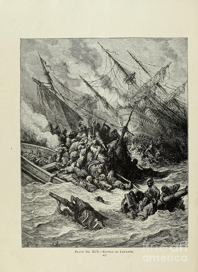 Battle of Lepanto by Gustave Dore v1 Drawing by Historic illustrations
