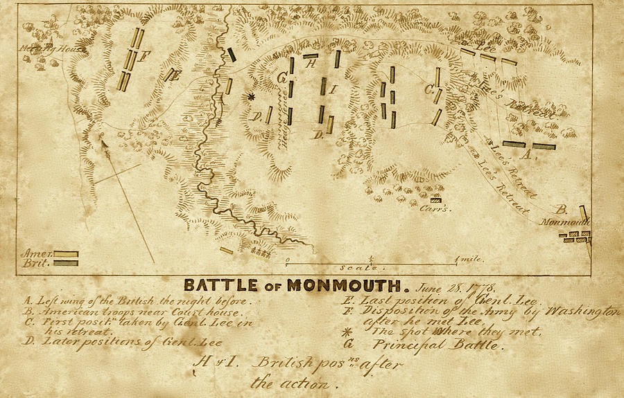 Map Drawing - Battle of Monmouth New Jersey 1778 by Vintage Military Maps