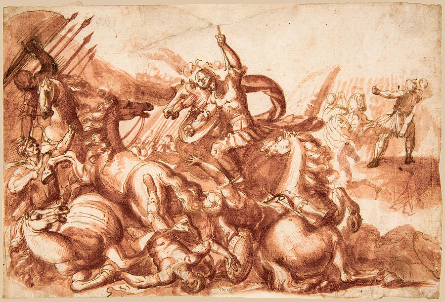 Battle Scene Drawing by Francesco Allegrini