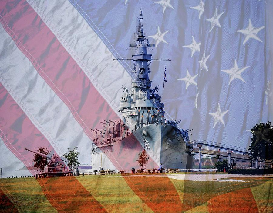 Battle Ship Alabama in Mobile with Flag Photograph by Michael Thomas