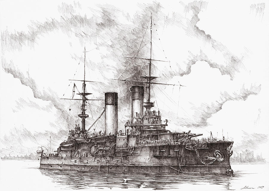 Battleship Orel Drawing by Aleksandr Petrunin