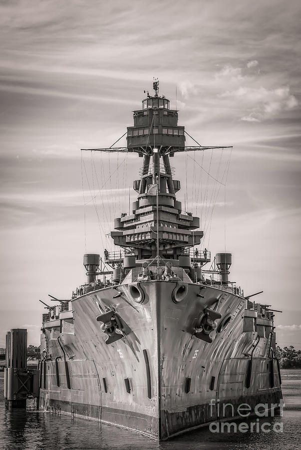 Houston Photograph - Battleship U S S Texas Vertical Monochromatic by Bee Creek Photography - Tod and Cynthia