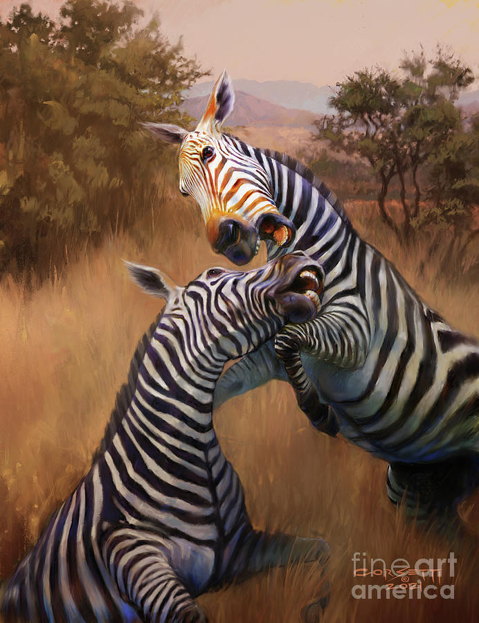 Nature Painting - Battling Stallions - Earning Your Stripes  by Robert Corsetti