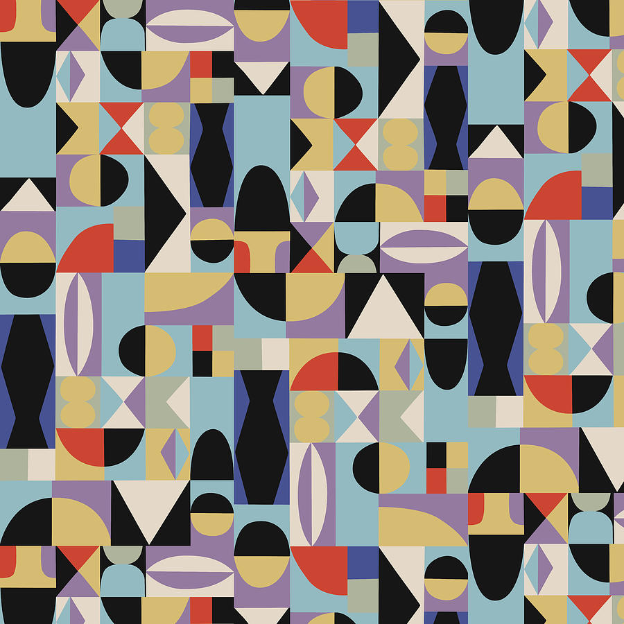 Bauhaus Geometric Harlequin Pattern in blue Painting by Nikita Coulombe
