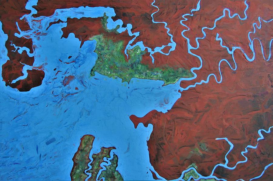 Map Painting - Bauxite and Water by Joan Stratton