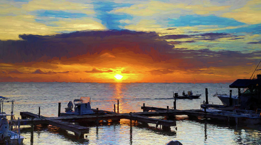 Bay, Boats and Sunset-Digital Art Photograph by Steve Templeton
